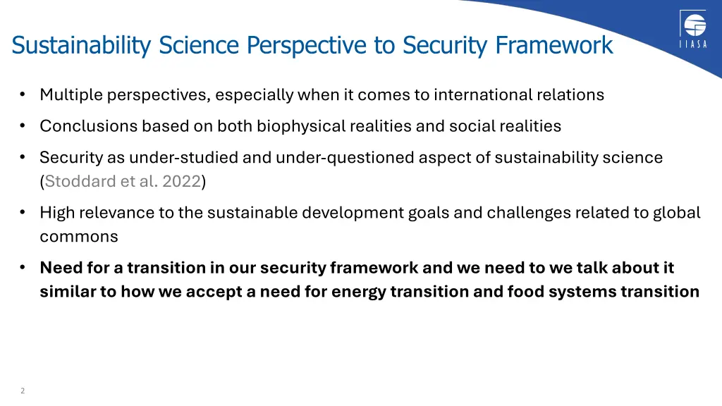 sustainability science perspective to security