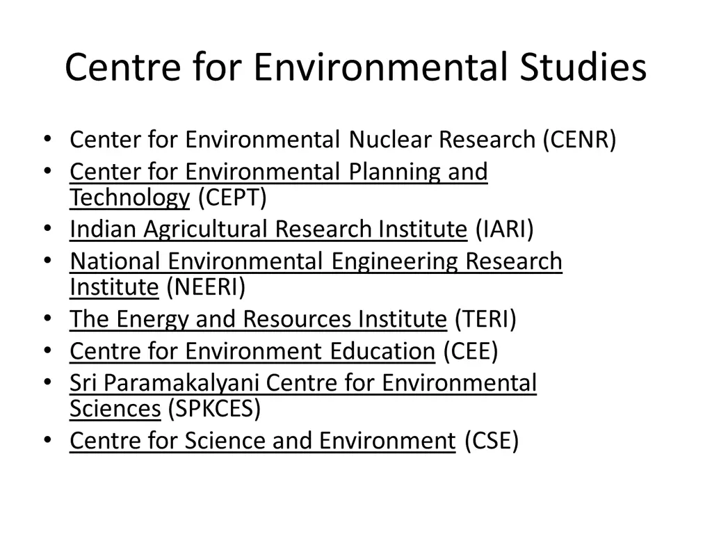 centre for environmental studies