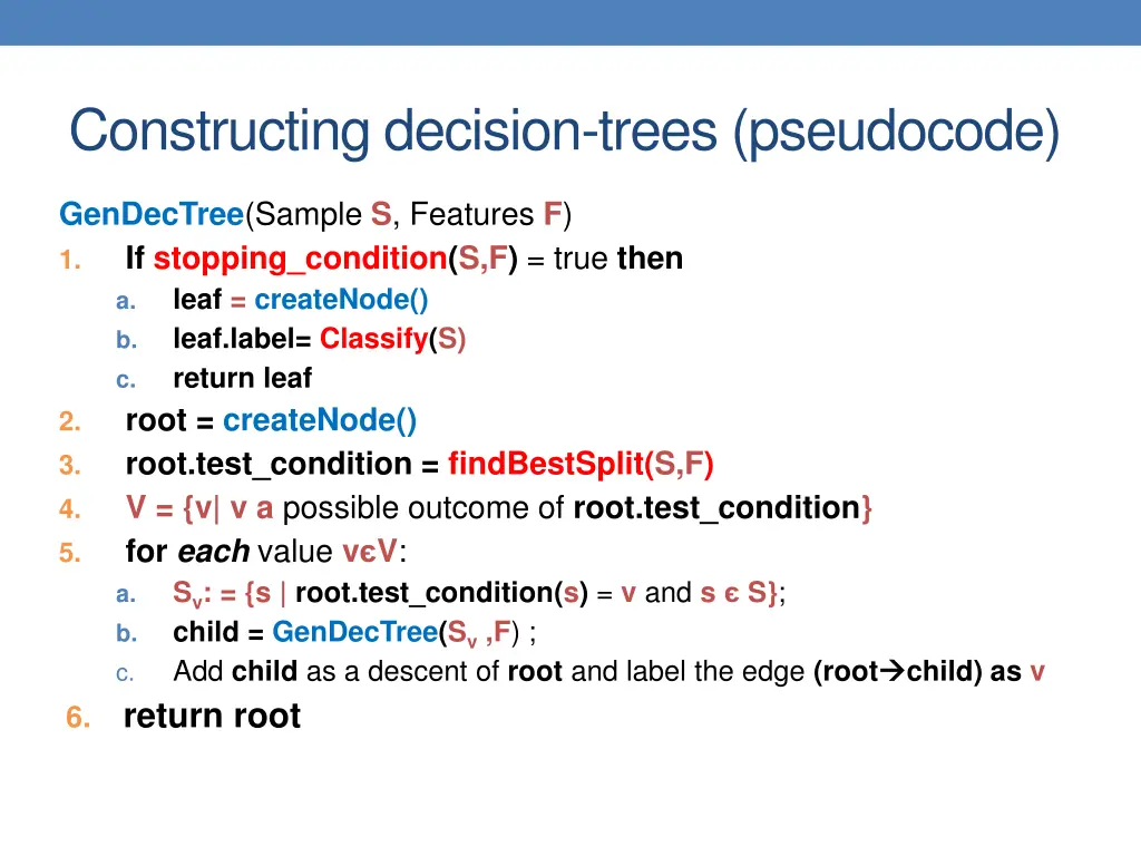 constructing decision trees pseudocode