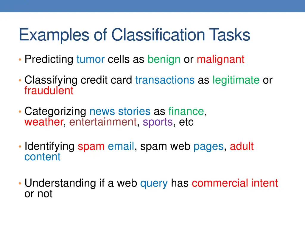 examples of classification tasks