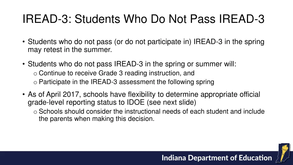 iread 3 students who do not pass iread 3