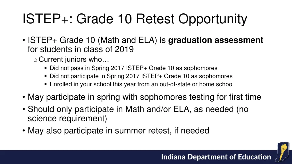istep grade 10 retest opportunity