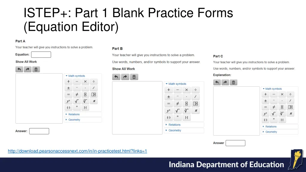 istep part 1 blank practice forms equation editor