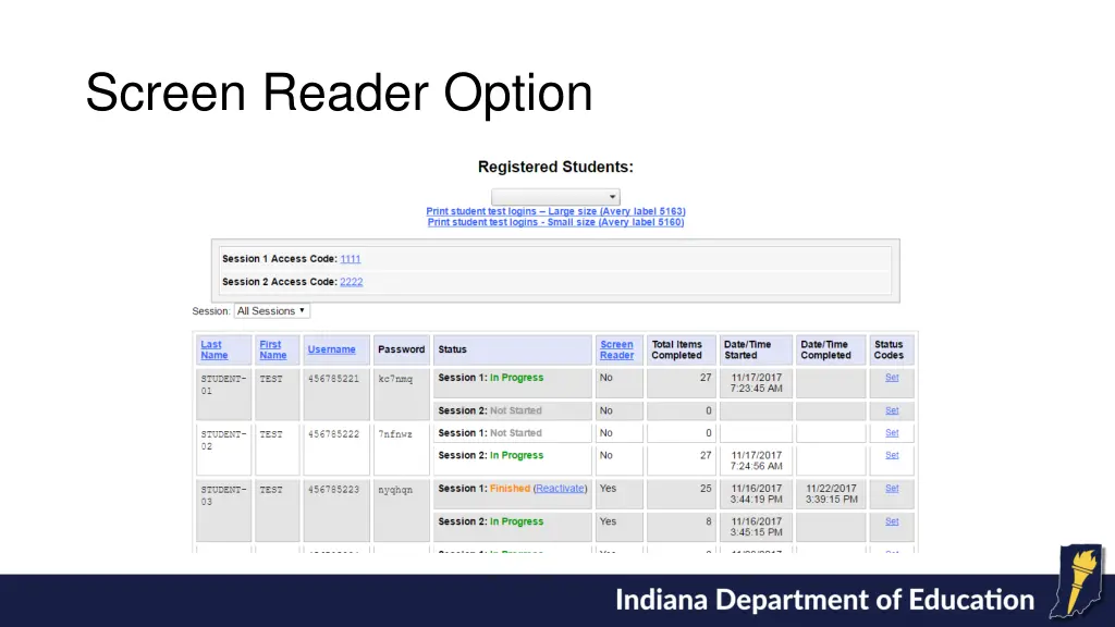 screen reader option