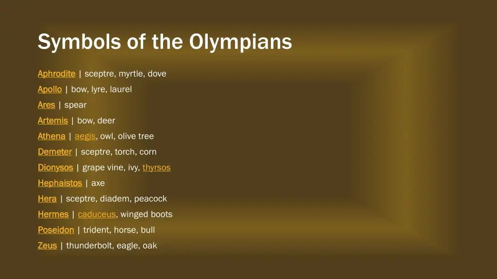 symbols of the olympians