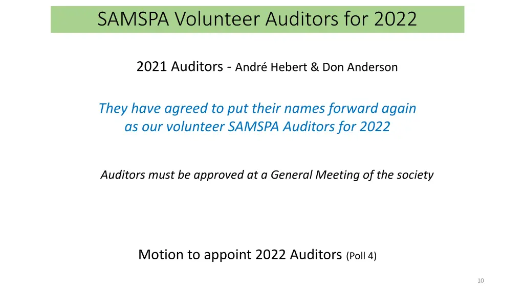 samspa volunteer auditors for 2022