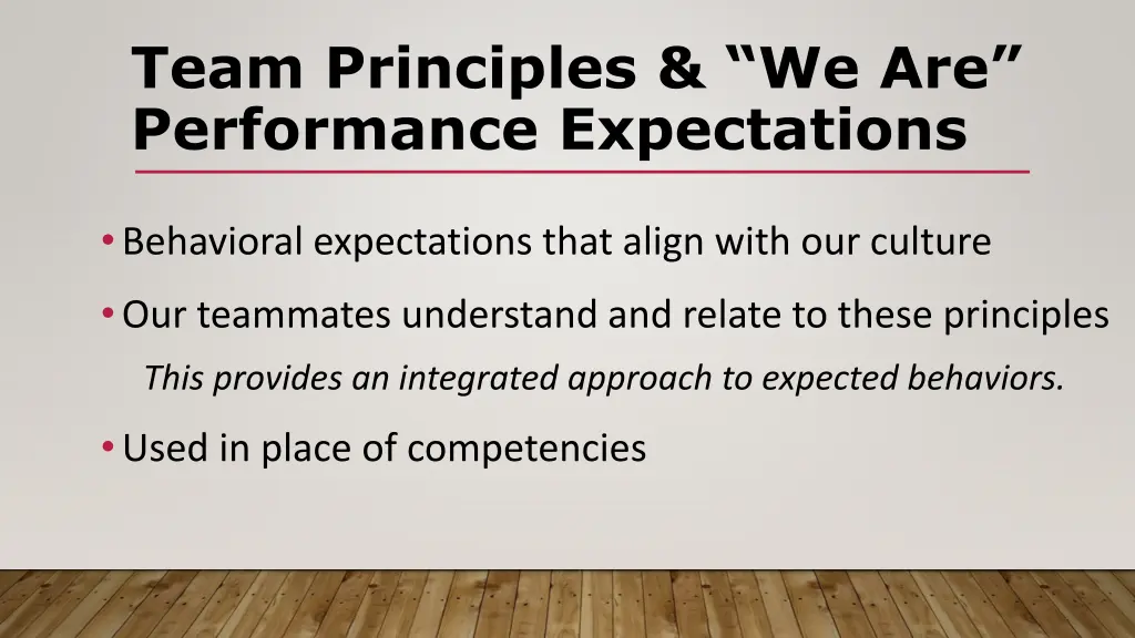team principles we are performance expectations