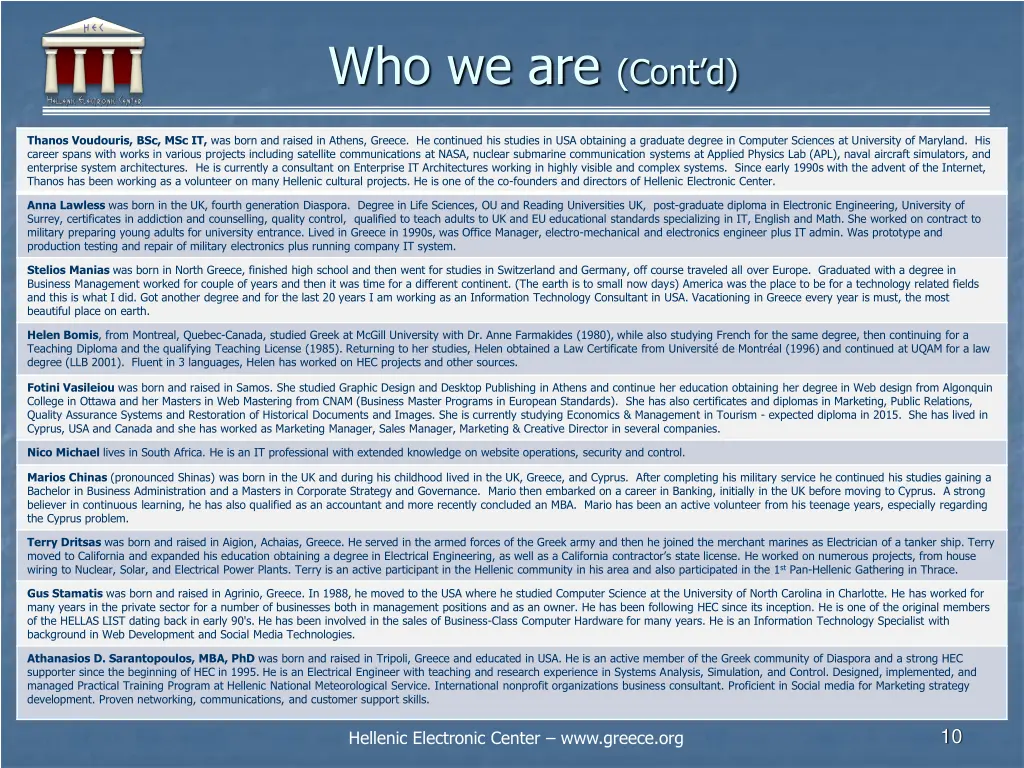 who we are cont d