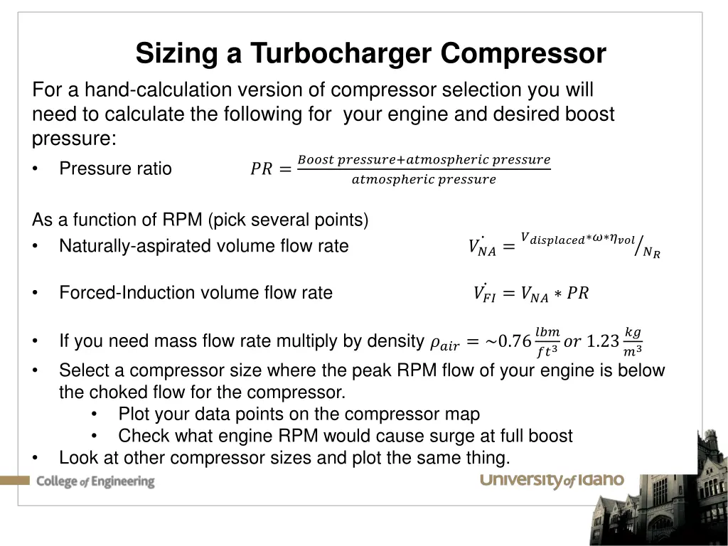 sizing a turbocharger compressor for a hand