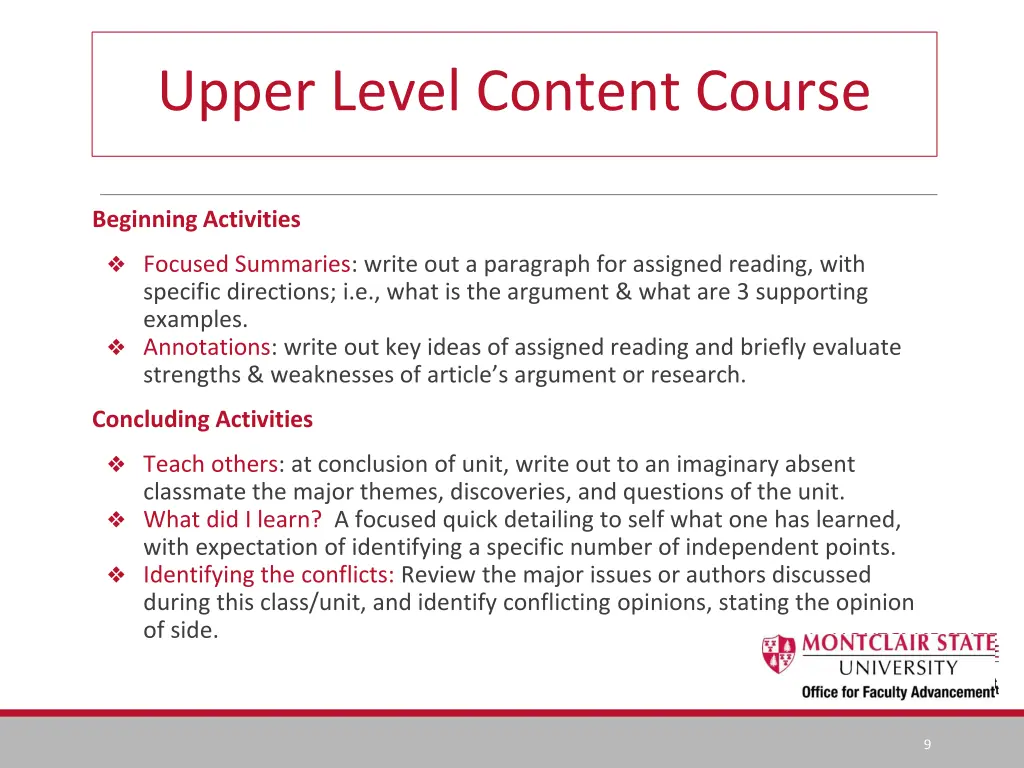 upper level content course