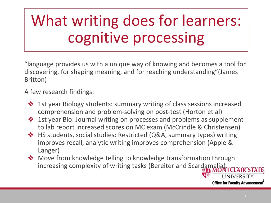 what writing does for learners cognitive