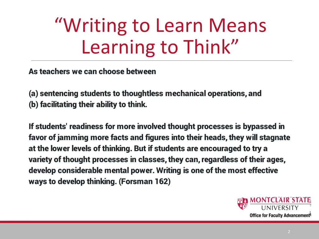 writing to learn means learning to think