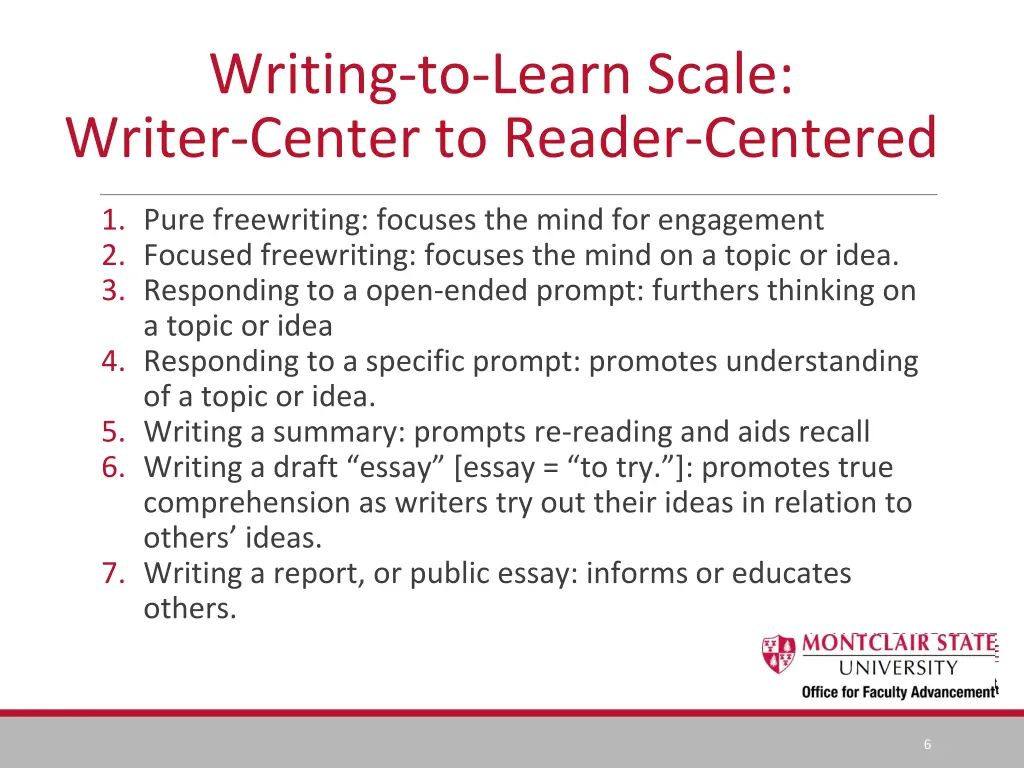 writing to learn scale writer center to reader