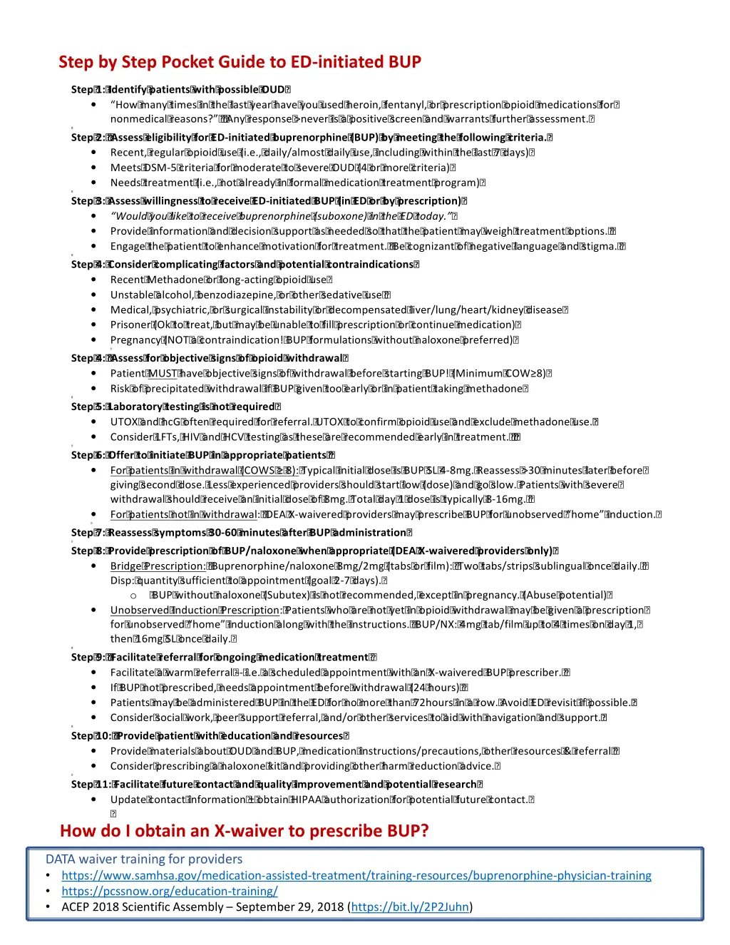step by step pocket guide to ed initiated bup