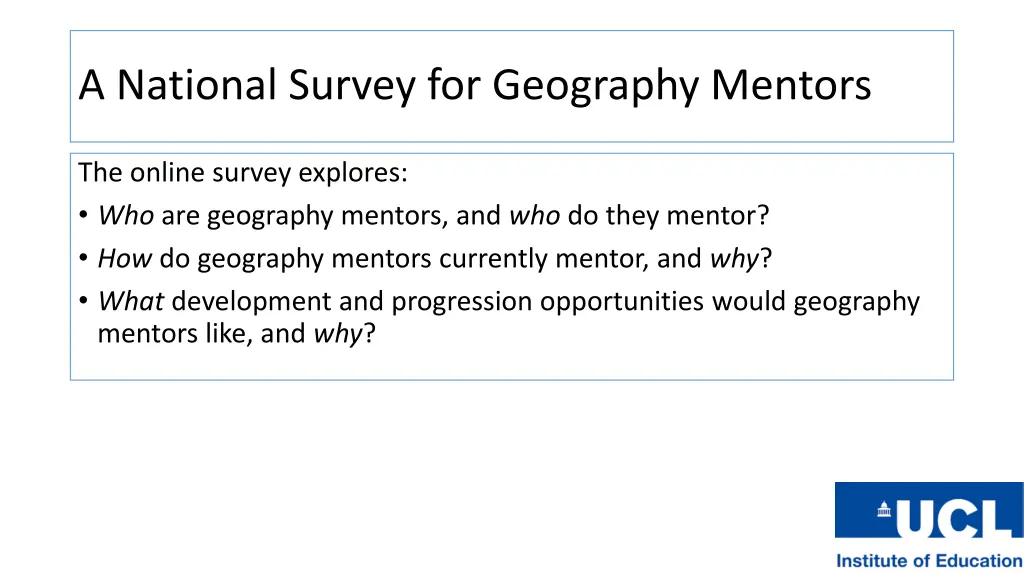 a national survey for geography mentors