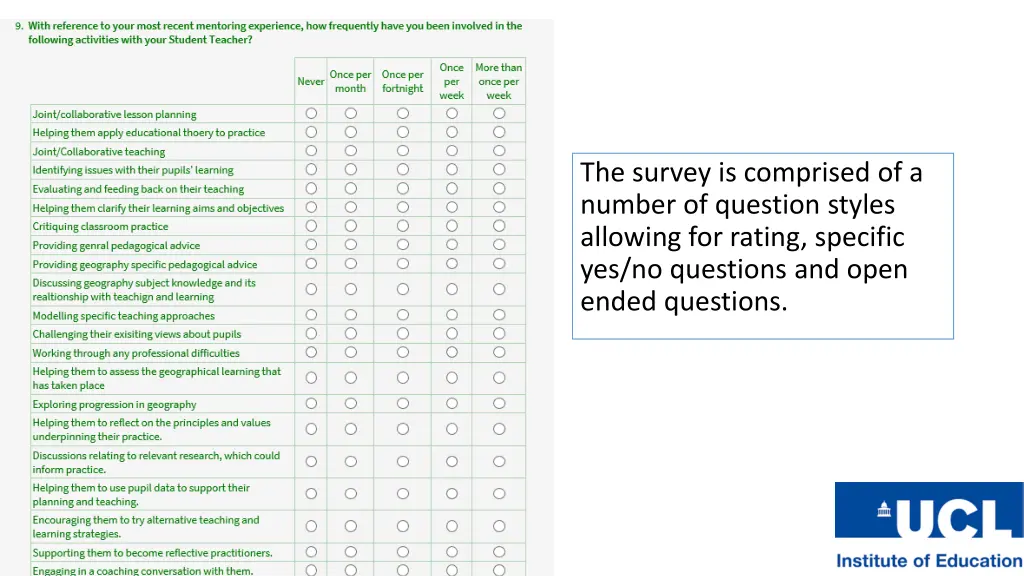 the survey is comprised of a number of question