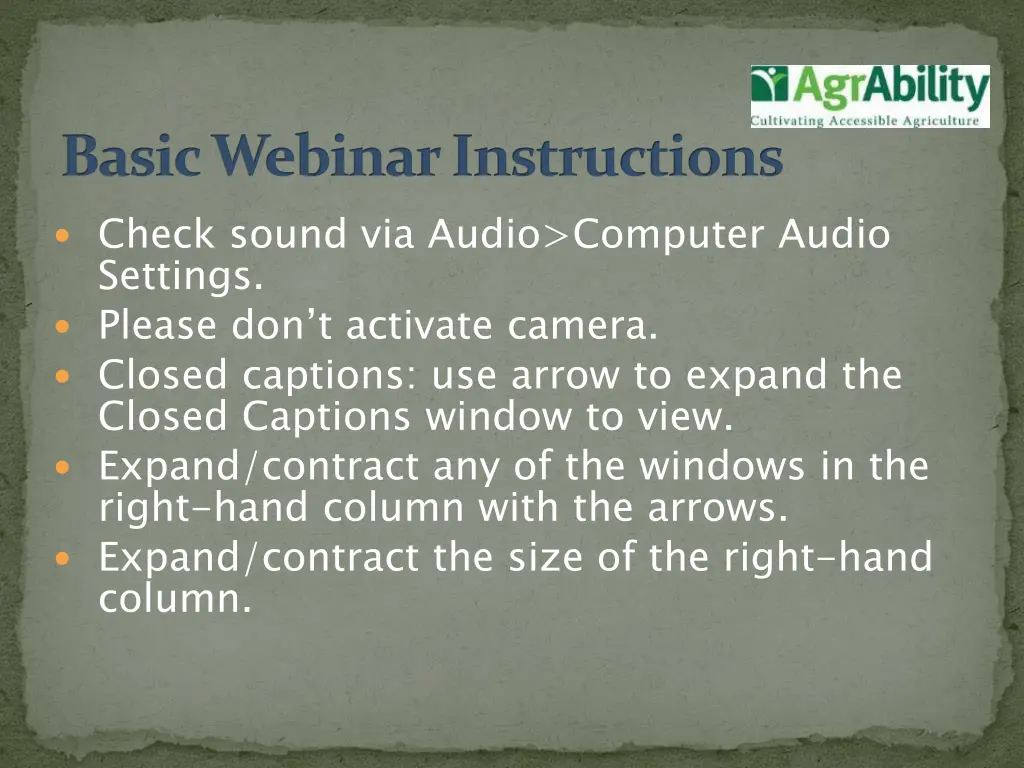 basic webinar instructions
