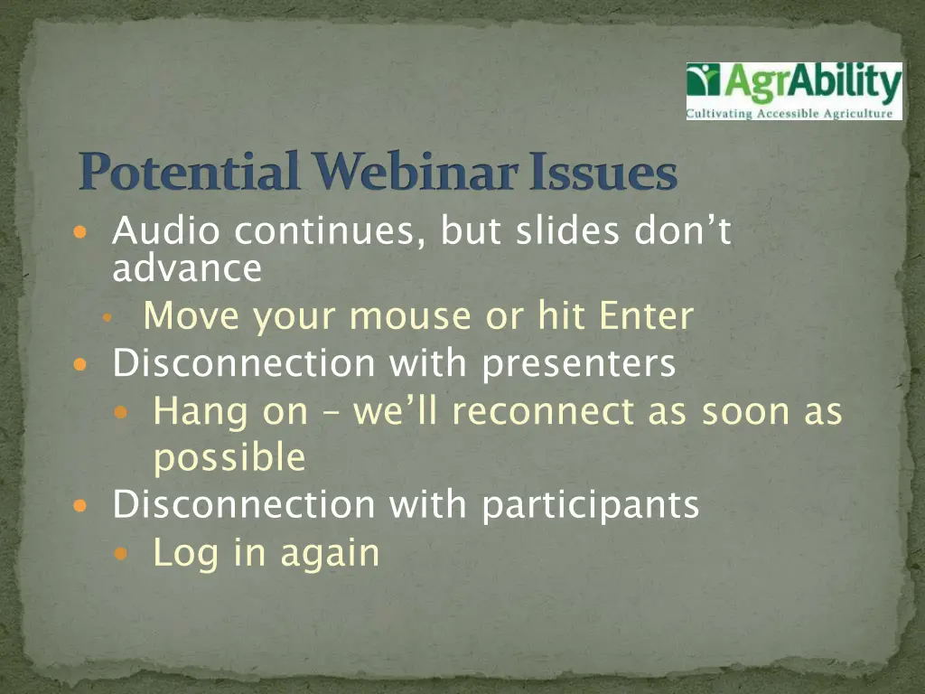 potential webinar issues