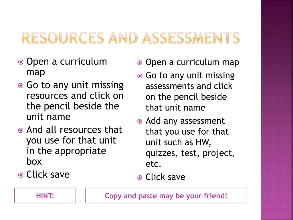 resources and assessments