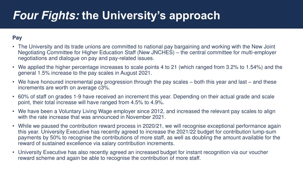 four fights the university s approach
