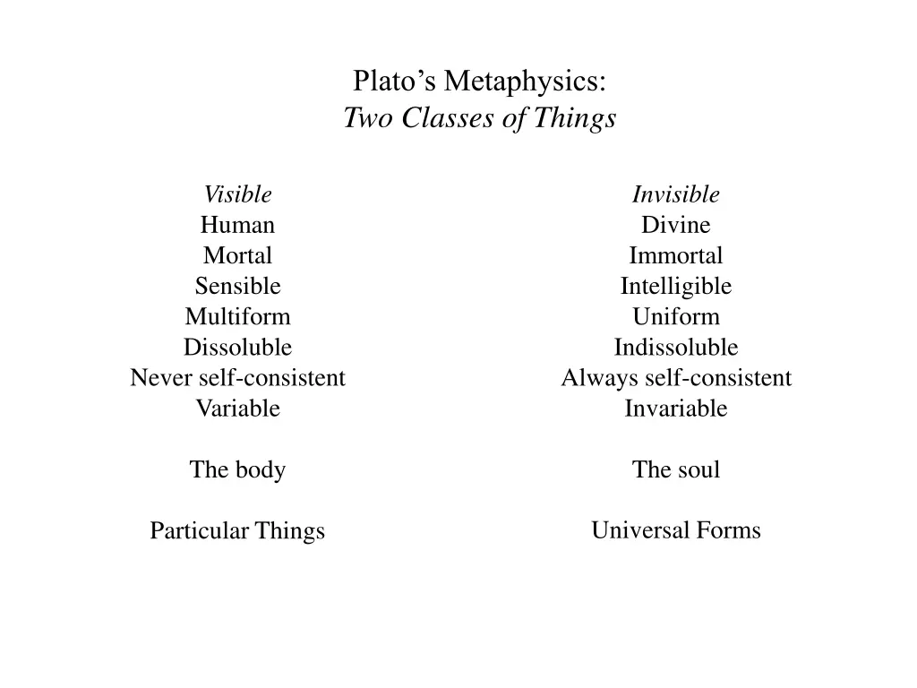 plato s metaphysics two classes of things