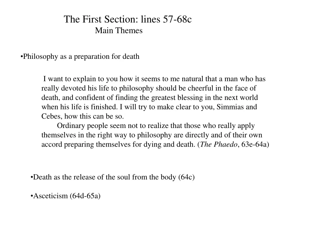 the first section lines 57 68c main themes