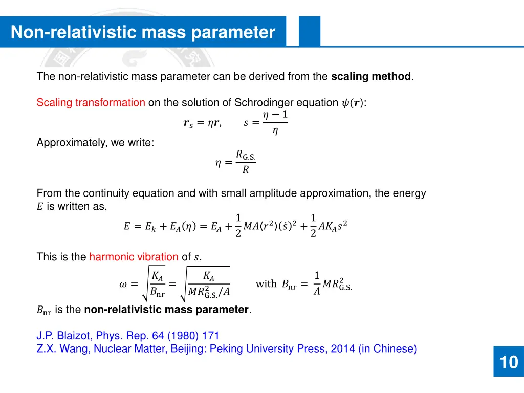 non relativistic mass parameter