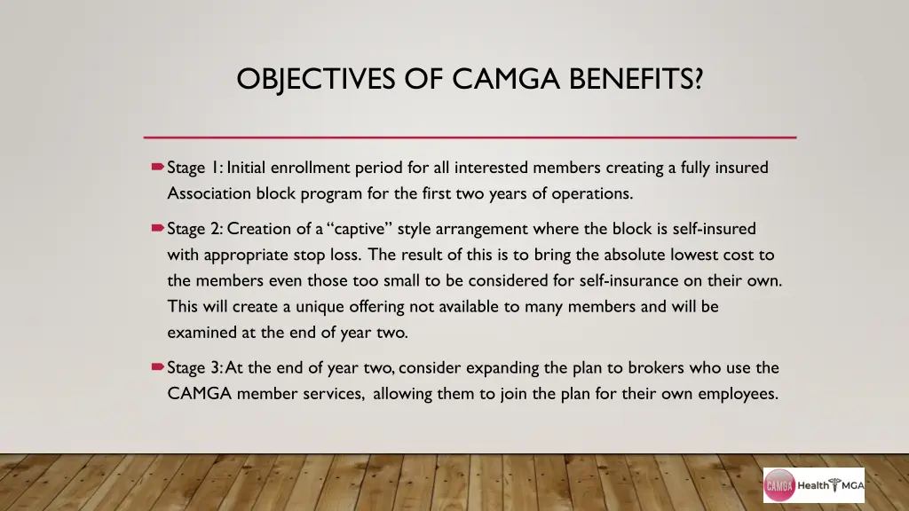 objectives of camga benefits