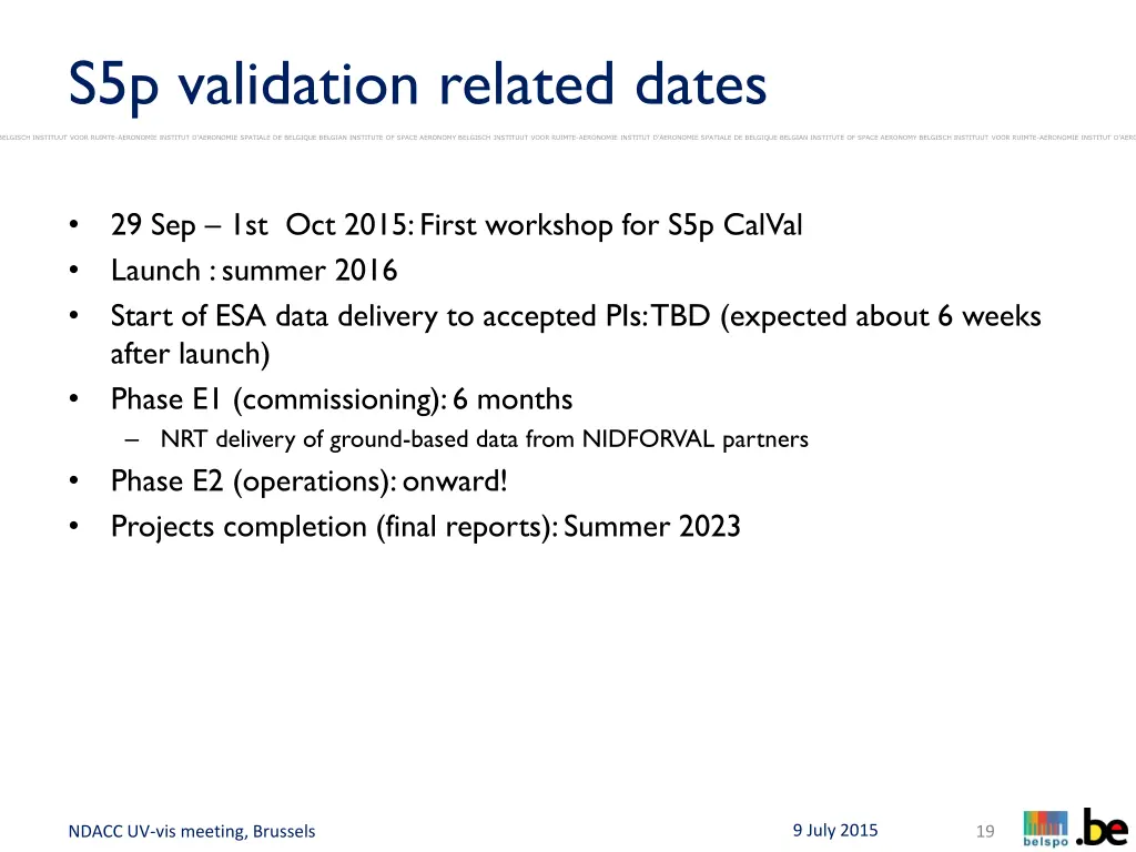 s5p validation related dates