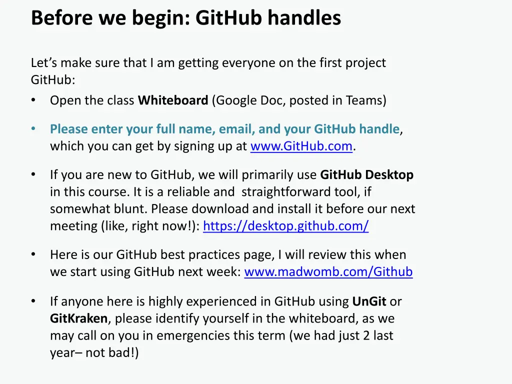 before we begin github handles