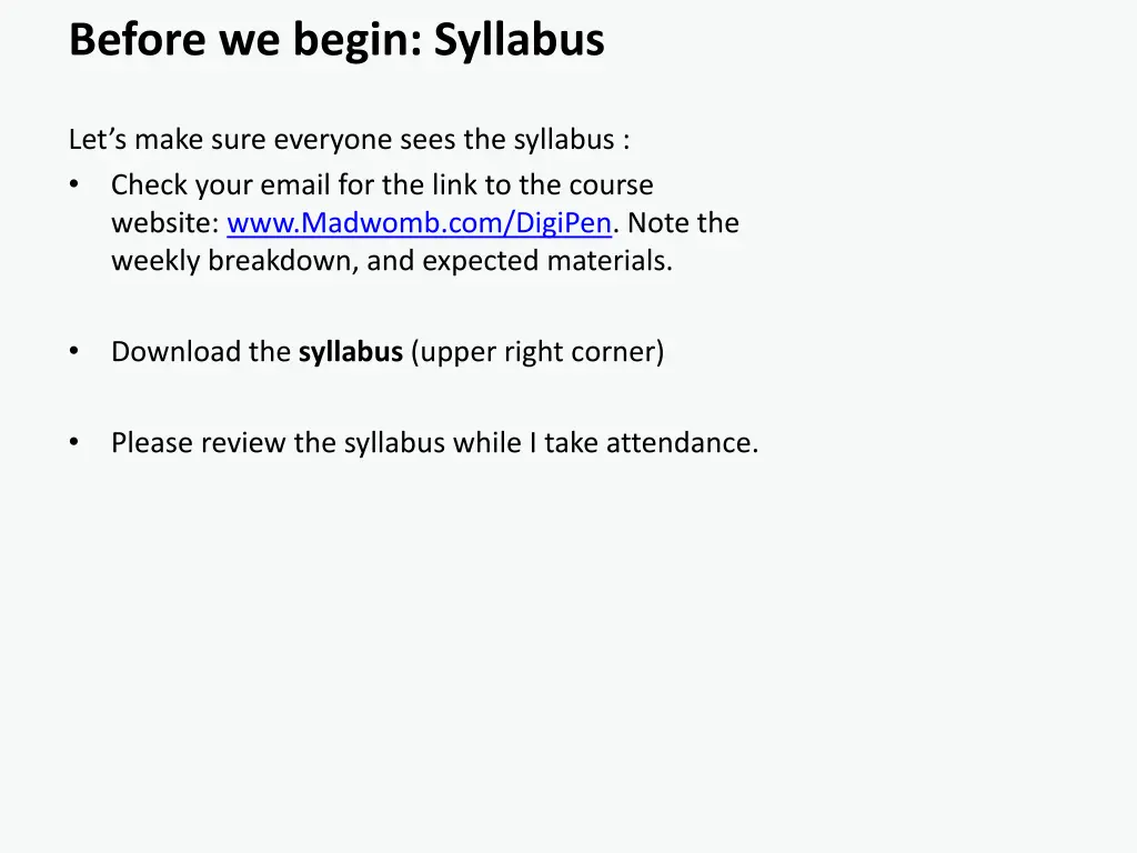 before we begin syllabus