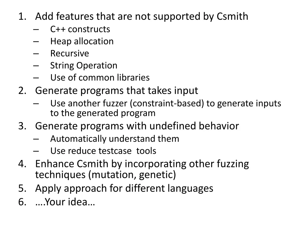 1 add features that are not supported by csmith