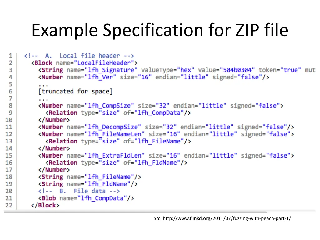 example specification for zip file