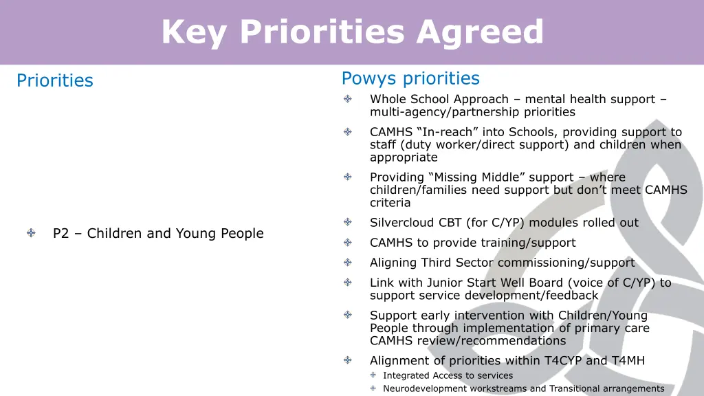 key priorities agreed 1