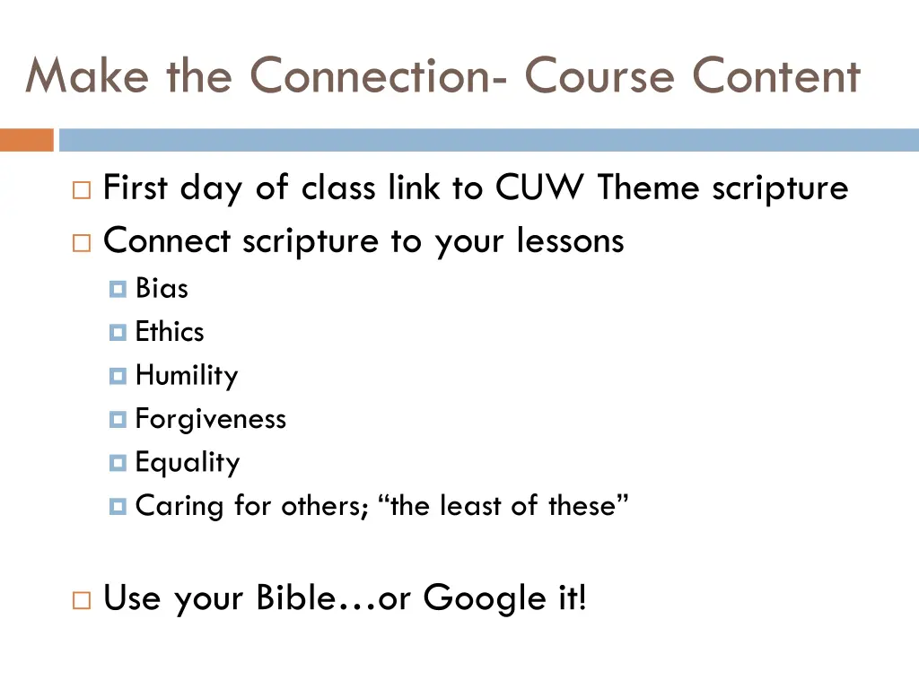 make the connection course content