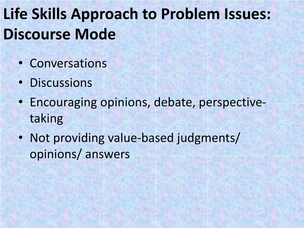life skills approach to problem issues discourse