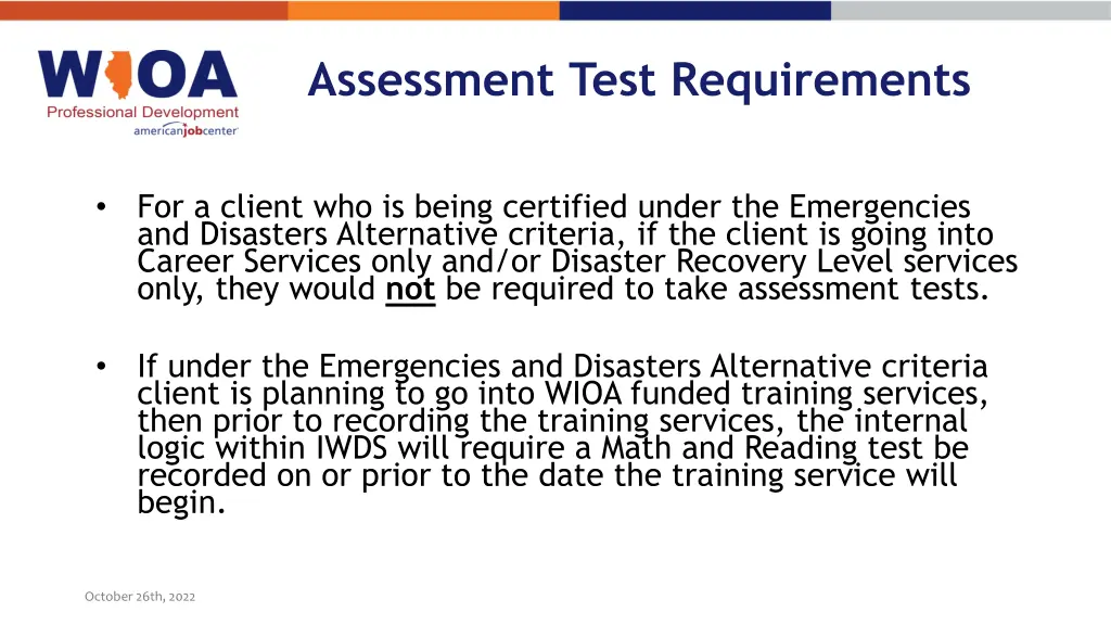 assessment test requirements