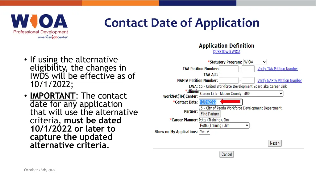 contact date of application