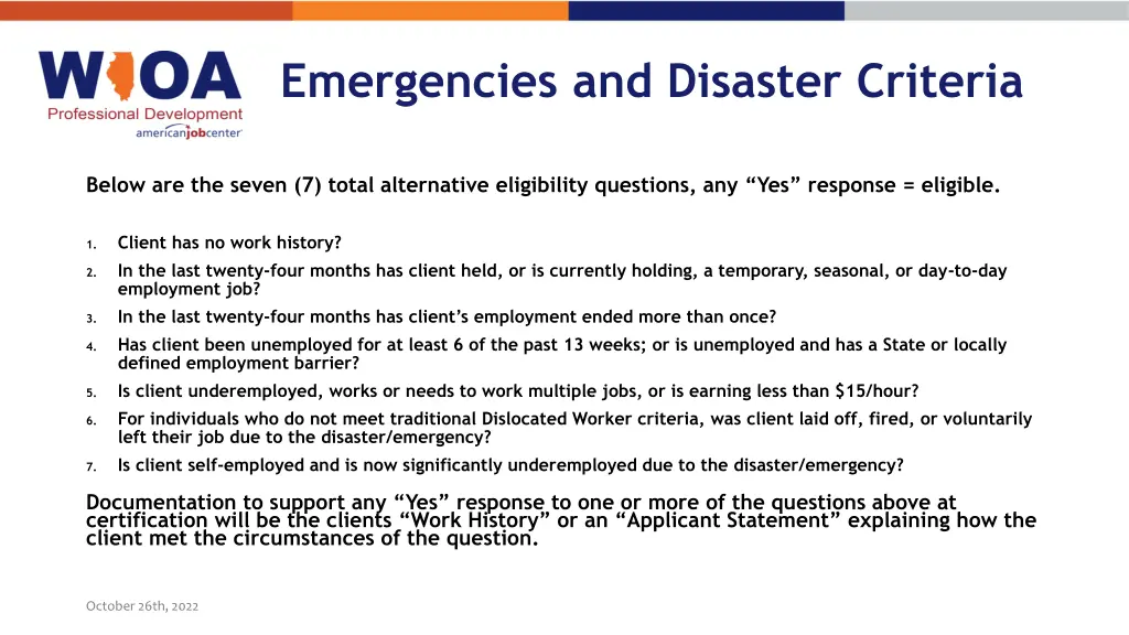 emergencies and disaster criteria