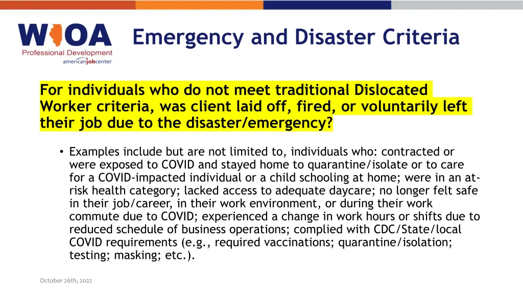 emergency and disaster criteria 10