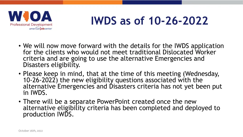 iwds as of 10 26 2022