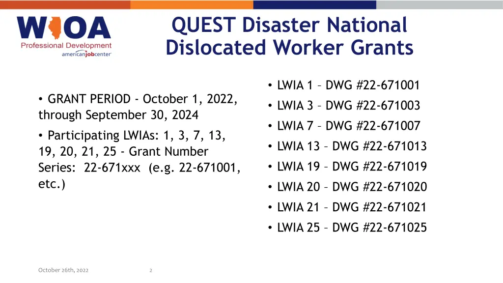 quest disaster national dislocated worker grants