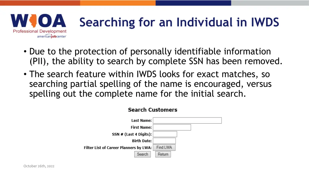 searching for an individual in iwds