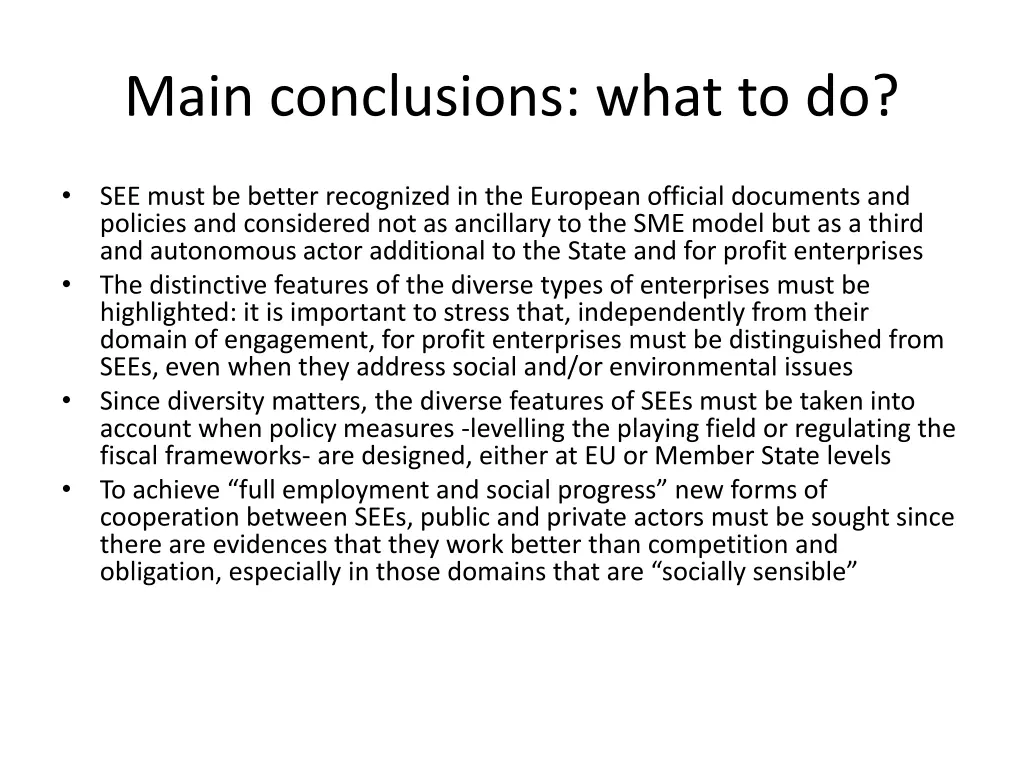 main conclusions what to do
