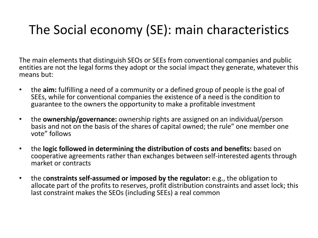 the social economy se main characteristics