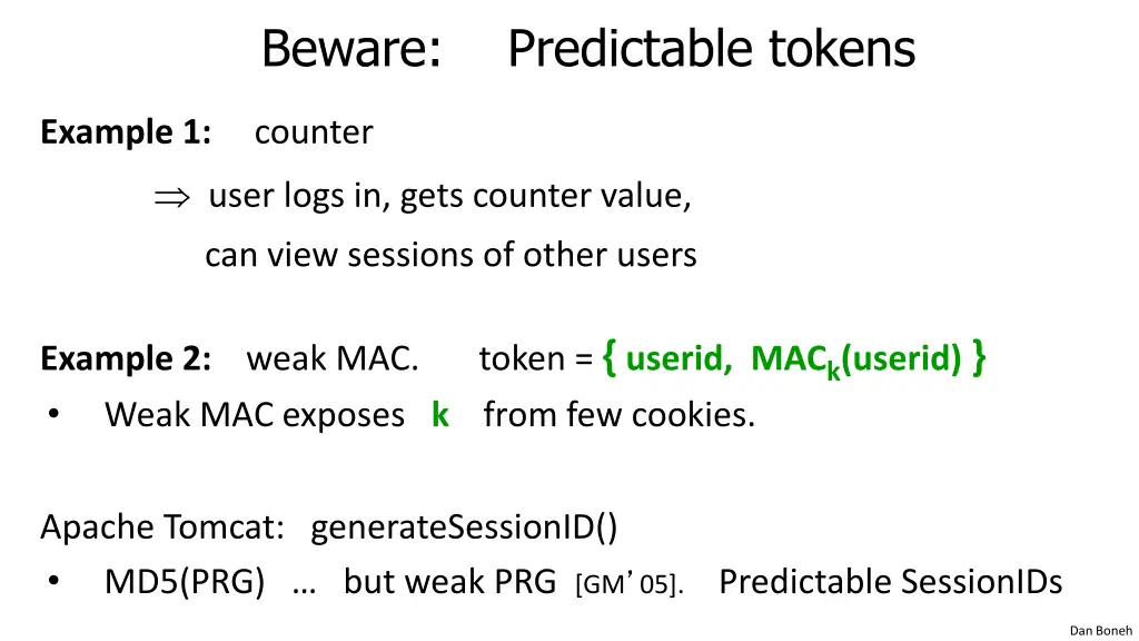 beware predictable tokens