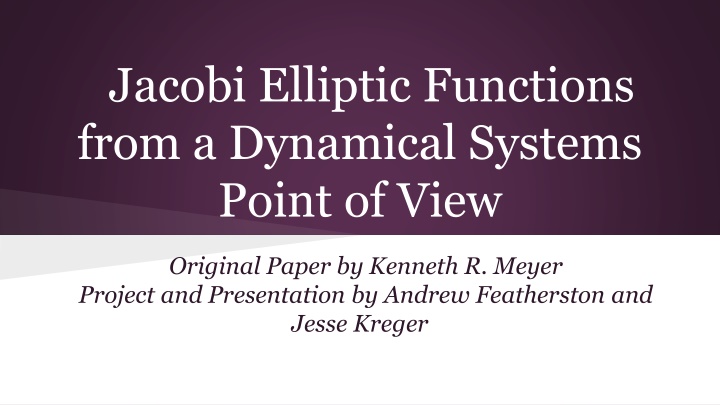 jacobi elliptic functions from a dynamical