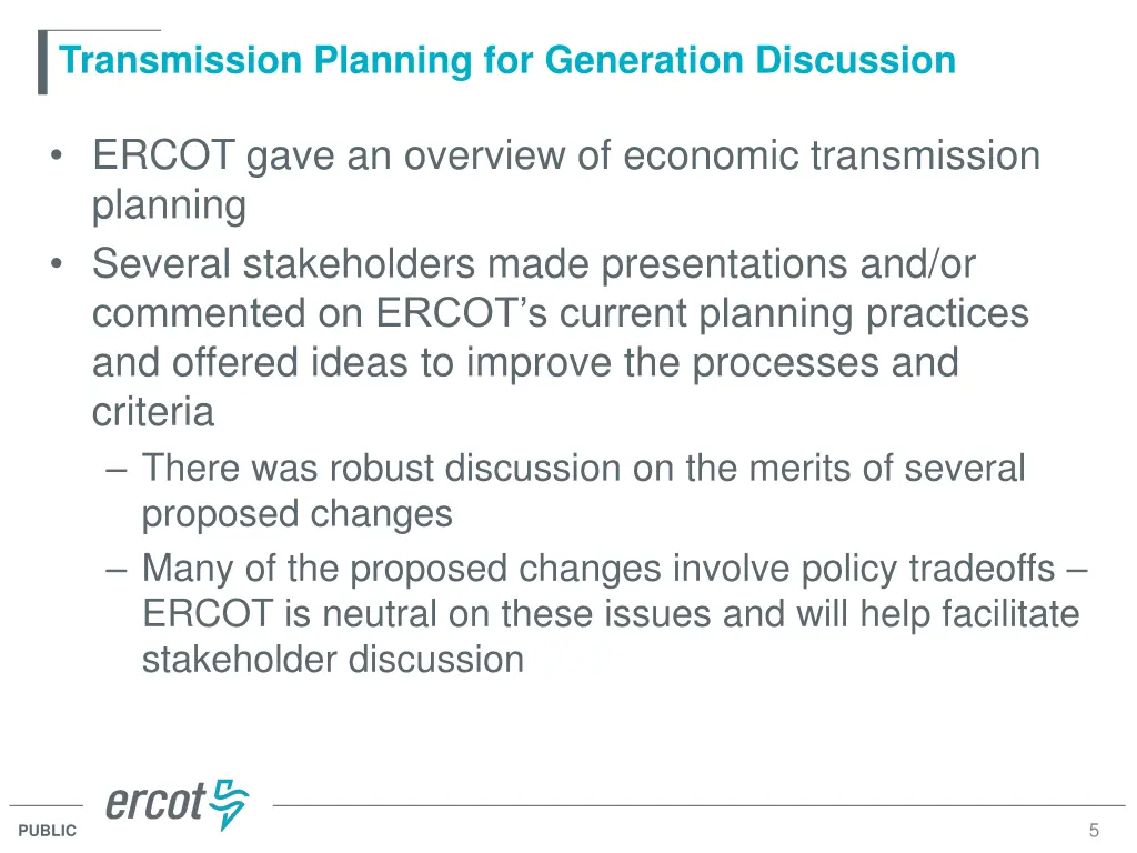 transmission planning for generation discussion