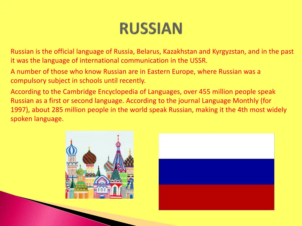 russian is the official language of russia