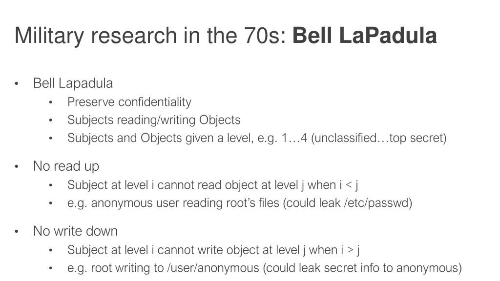 military research in the 70s bell lapadula